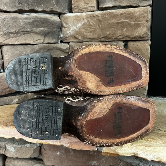 Corral Vintage Brown Crater Embroidered Western Boots / Square Toe / SZ 7.5 - Picture 15 of 16